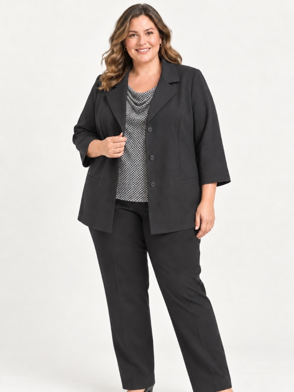 Talbots Woman 20W Black Blazer & Draped Neck Shell 2-Piece Set